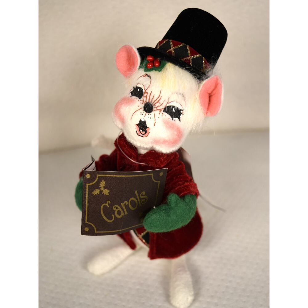 Annalee Mobilitee Doll 6" Harlequin Caroller Dad Mouse Christmas Caroling Hat